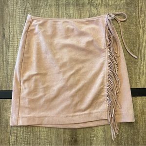 Kittenish Suede Pink Fringe Skirt